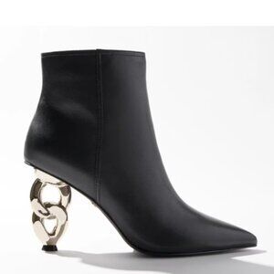 WHBM Leather Chain Heeled Bootie in Black 7